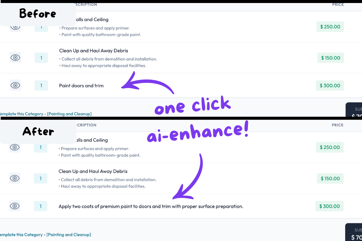 AI enhanced line item descriptions