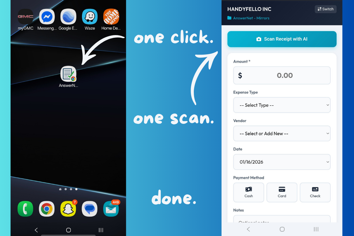 AI receipt scanning with direct project links